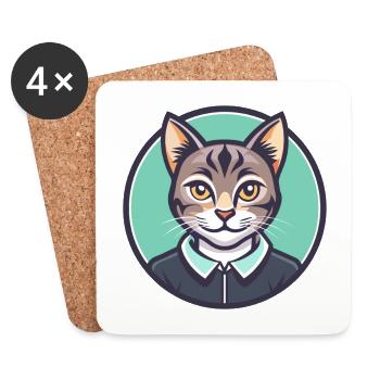 Chypre Chat Race Dessin Animé Kawaii Animal Animal Pet - Dessous de verre (lot de 4) - blanc - Devant