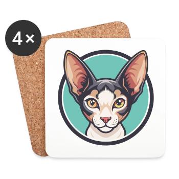 Cornish Rex Katzenrasse Karikatur Kawaii Tier Haustier - Untersetzer (4er-Set) - Weiß - Vorne