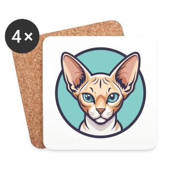 Devon Rex Chat Race Dessin Animé Kawaii Animal Pet - Dessous de verre (lot de 4) - blanc - Devant