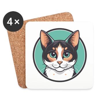 Japanese Bobtail Cat Breed Cartoon Kawaii Animal - Coasters (set of 4) - white - Front
