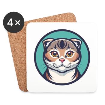 Schottisch Falten Katze Rasse Karikatur Kawaii Tier Haustier - Untersetzer (4er-Set) - Weiß - Vorne