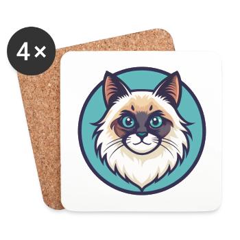 Ragdoll Chat Race Dessin Animé Kawaii Animal Pet - Dessous de verre (lot de 4) - blanc - Devant