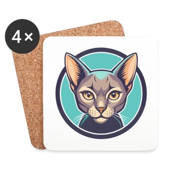 Russische Blaue Katze Rasse Karikatur Kawaii Tier Haustier - Untersetzer (4er-Set) - Weiß - Vorne
