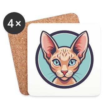 Rouge Devon Rex Chat Race Dessin animé Kawaii Animal Animal Pet - Dessous de verre (lot de 4) - blanc - Devant