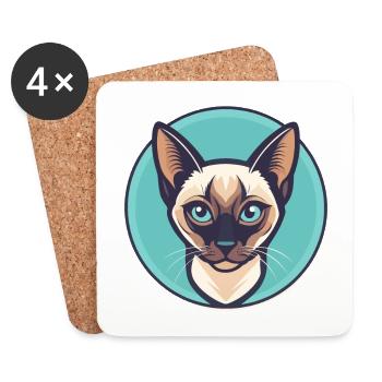 Siamkatze Rasse Karikatur Kawaii Tier Haustier - Untersetzer (4er-Set) - Weiß - Vorne
