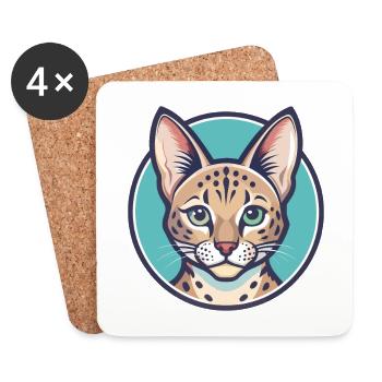 Savannah Cat Breed Cartoon Kawaii Animal Pet - Coasters (set of 4) - white - Front
