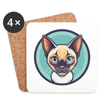 Chat thaïlandais race dessin animé Kawaii Animal Pet - Dessous de verre (lot de 4) - blanc - Devant