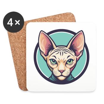 Sphynx Chat Race Dessin Animé Kawaii Animal Pet - Dessous de verre (lot de 4) - blanc - Devant