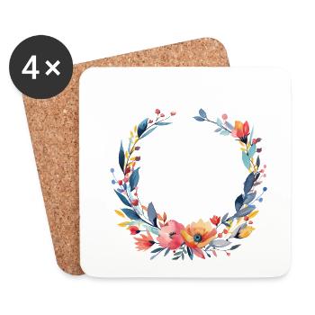 Colorful, flower wreath, customizable - Coasters (set of 4) - white - Front