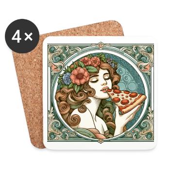 Pizza belle femme Art Nouveau cadeau - Dessous de verre (lot de 4) - blanc - Devant