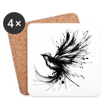Schwarzer Vogel im InkArt-Stil - Untersetzer (4er-Set) - Weiß - Vorne