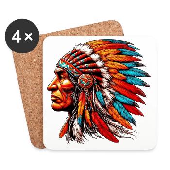 Amérindien Américain - Dessous de verre (lot de 4) - blanc - Devant