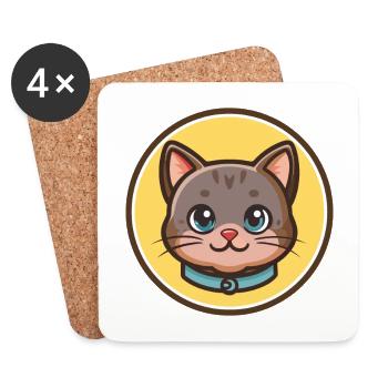 Chartreux Cat Breed Cartoon Kawaii Animal Pet - Coasters (set of 4) - white - Front