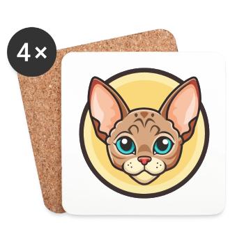 Devon Rex Chat Race Dessin animé Kawaii Animal Pet - Dessous de verre (lot de 4) - blanc - Devant
