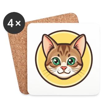 Chat européen à poil court Race Dessin animé Kawaii Animal - Dessous de verre (lot de 4) - blanc - Devant