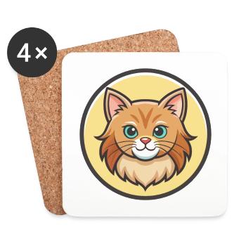 Ginger Longhair Cat Breed Cartoon Kawaii Animal - Coasters (set of 4) - white - Front