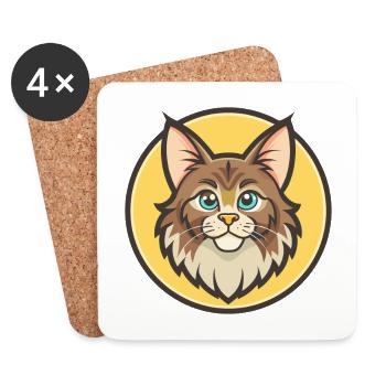 Maine Coon Cat Breed Cartoon Kawaii Animal Pet - Coasters (set of 4) - white - Front