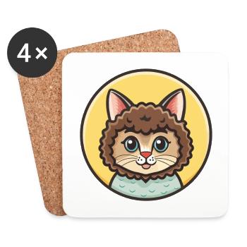 Laperm Chat Race Dessin Animé Kawaii Animal Pet - Dessous de verre (lot de 4) - blanc - Devant