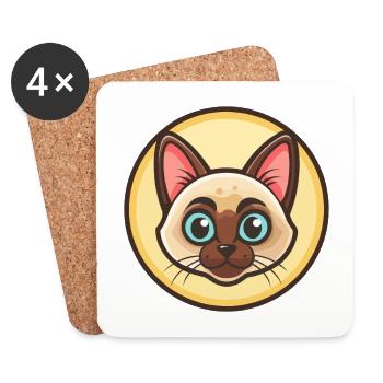 Siamkatze Rasse Karikatur Kawaii Tier Haustier - Untersetzer (4er-Set) - Weiß - Vorne