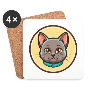 Russische Blaue Katze Rasse Karikatur Kawaii Tier Haustier - Untersetzer (4er-Set) - Weiß - Vorne