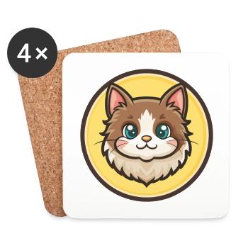 Ragamuffin Chat Race Dessin animé Kawaii Animal Pet - Dessous de verre (lot de 4) - blanc - Devant