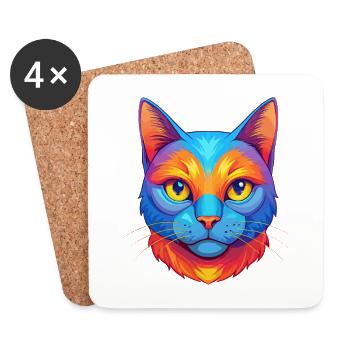 Chartreux Cat Breed Cartoon Kawaii Animal Pet - Coasters (set of 4) - white - Front