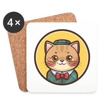 Schottisch Kurzhaar Katze Rasse Karikatur Kawaii Tier - Untersetzer (4er-Set) - Weiß - Vorne