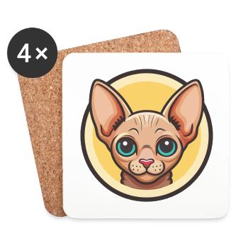Sphynx Chat Race Dessin animé Kawaii Animal Animal Pet - Dessous de verre (lot de 4) - blanc - Devant