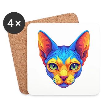 Devon Rex Chat Race Dessin animé Kawaii Animal Pet - Dessous de verre (lot de 4) - blanc - Devant