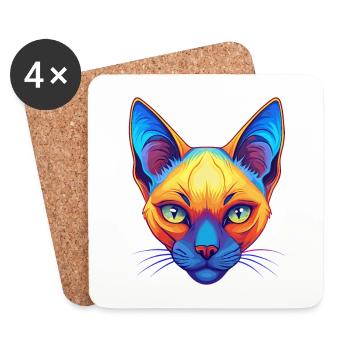 Chat siamois race dessin animé kawaii animal de compagnie - Dessous de verre (lot de 4) - blanc - Devant