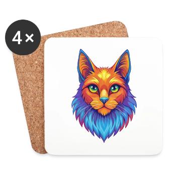 Turkish Angora Cat Breed Cartoon Kawaii Animal Pet - Coasters (set of 4) - white - Front