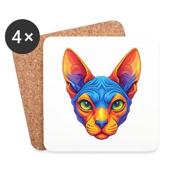 Sphynx Katze Rasse Cartoon Kawaii Tier Haustier - Untersetzer (4er-Set) - Weiß - Vorne