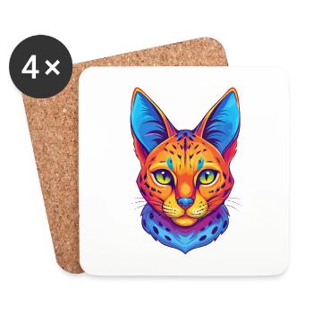Savannah Cat Breed Cartoon Kawaii Animal Pet - Coasters (set of 4) - white - Front