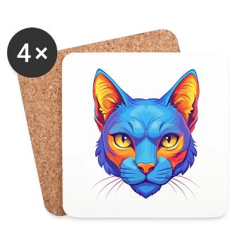 Russisch Blau Katze Rasse Cartoon Kawaii Tier Haustier - Untersetzer (4er-Set) - Weiß - Vorne