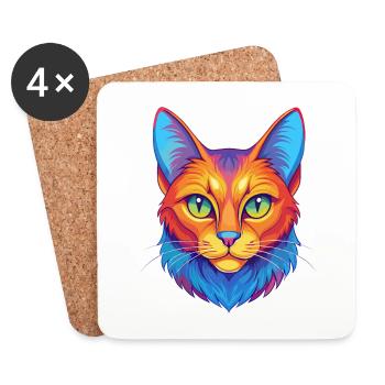 Somali Kurzhaar Katze Rasse Cartoon Kawaii Tier P - Untersetzer (4er-Set) - Weiß - Vorne