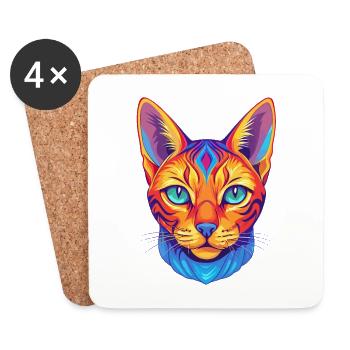Ocicat Chat domestique race dessin animé Kawaii Animal Pe - Dessous de verre (lot de 4) - blanc - Devant