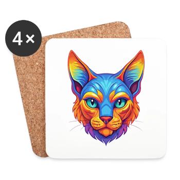 Chat Rex allemand, race de chat, dessin animé, animal de compagnie kawaii - Dessous de verre (lot de 4) - blanc - Devant