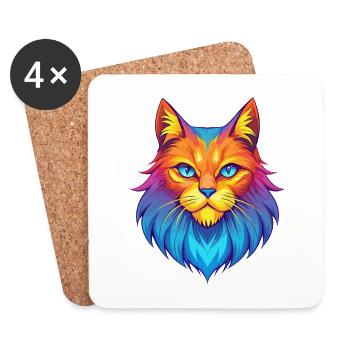 Allemand à poil long race de chat dessin animé Kawaii Animal Pe - Dessous de verre (lot de 4) - blanc - Devant