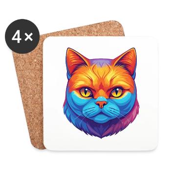 British Shorthair Chat Race Dessin animé Kawaii Animal - Dessous de verre (lot de 4) - blanc - Devant