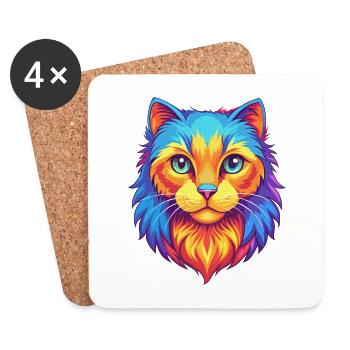 American Curl Chat Race Dessin Animé Kawaii Animal Pet - Dessous de verre (lot de 4) - blanc - Devant