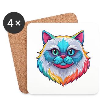 Himalayan Cat Breed Cartoon Kawaii Animal Pet - Coasters (set of 4) - white - Front