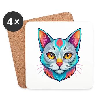 Chat européen à poil court Race Dessin animé Kawaii Animal - Dessous de verre (lot de 4) - blanc - Devant