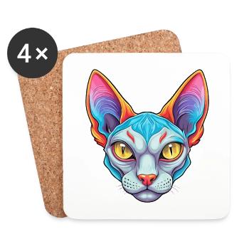 German Rex Cat Breed Cartoon Kawaii Animal Pet - Coasters (set of 4) - white - Front