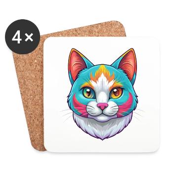 Japanese Bobtail Cat Breed Cartoon Kawaii Animal P - Coasters (set of 4) - white - Front