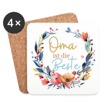 Oma ist die Beste! Wildblumen, personalisierbar - Untersetzer (4er-Set) - Weiß - Vorne