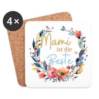 Mami ist die Beste! Blumen, bunt, personalisierbar - Untersetzer (4er-Set) - Weiß - Vorne
