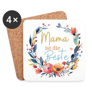 Mom is the best! Flowers, colourful, customisable - Coasters (set of 4) - white - Front