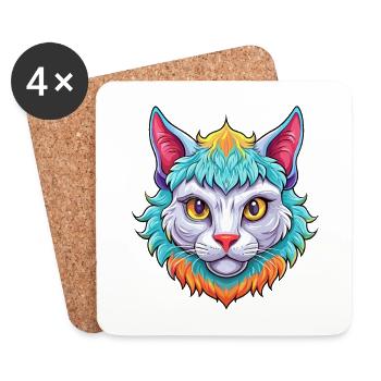 Laperm Chat Race Dessin Animé Kawaii Animal Pet - Dessous de verre (lot de 4) - blanc - Devant