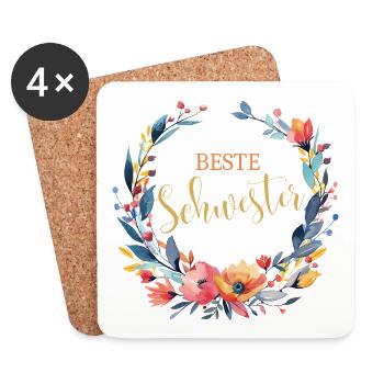 Beste Schwester! Personalisierbares Design - Untersetzer (4er-Set) - Weiß - Vorne