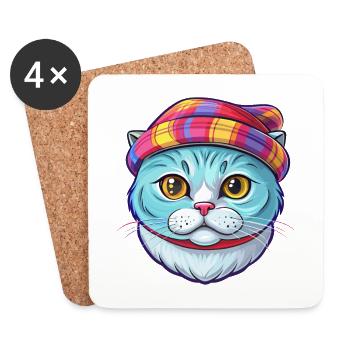 Schottische Falten Katze Rasse Karikatur Kawaii Tier Haustier - Untersetzer (4er-Set) - Weiß - Vorne